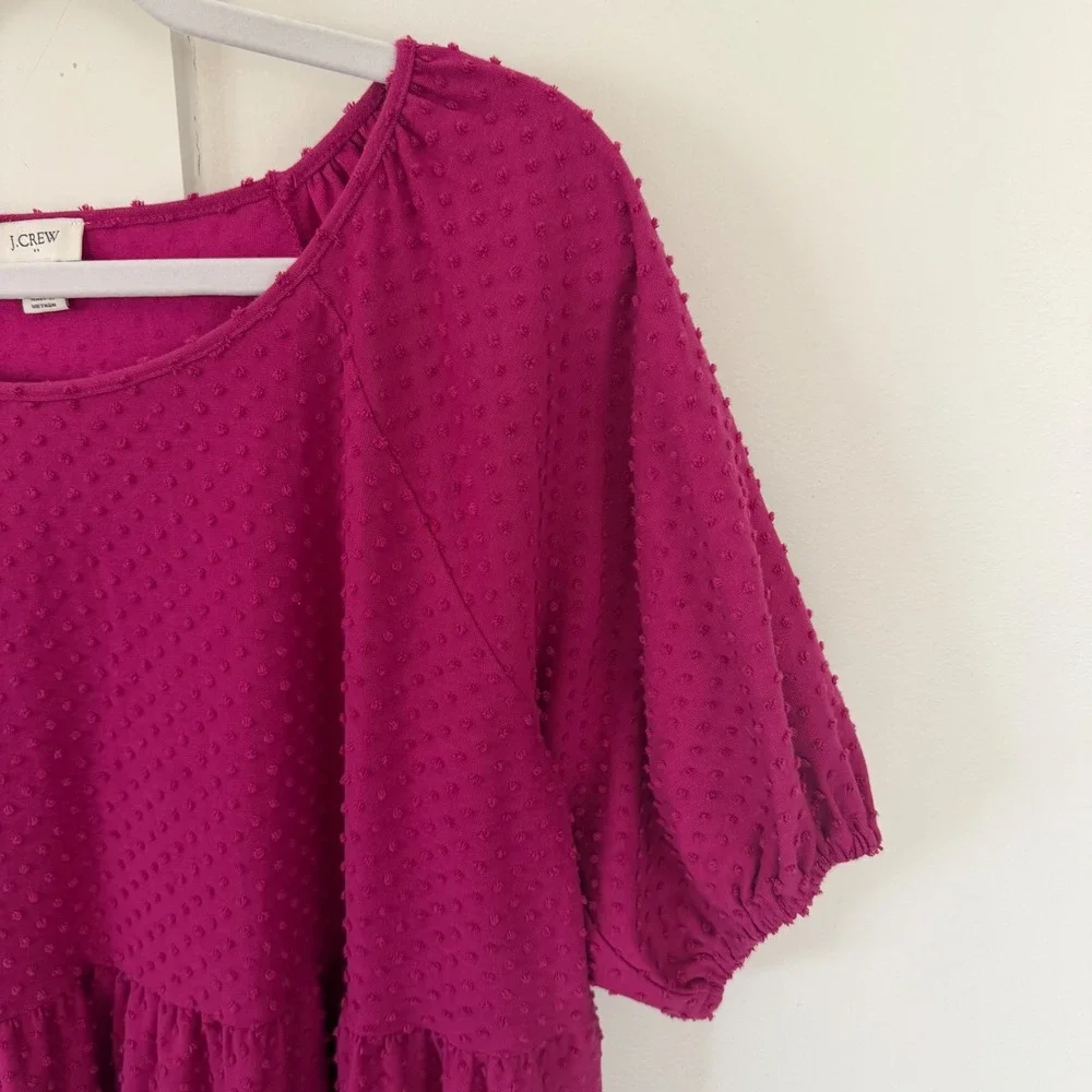 J. Crew Women's Swiss Dot Magenta Tiered Puff Sleeve Dress Size Extra Large - Picture 5 of 14